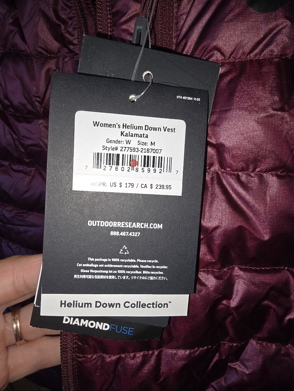 Womens M Outdoor Research Quilted Insulated Vest - Burgundy Plum NWT - Picture 2 of 9